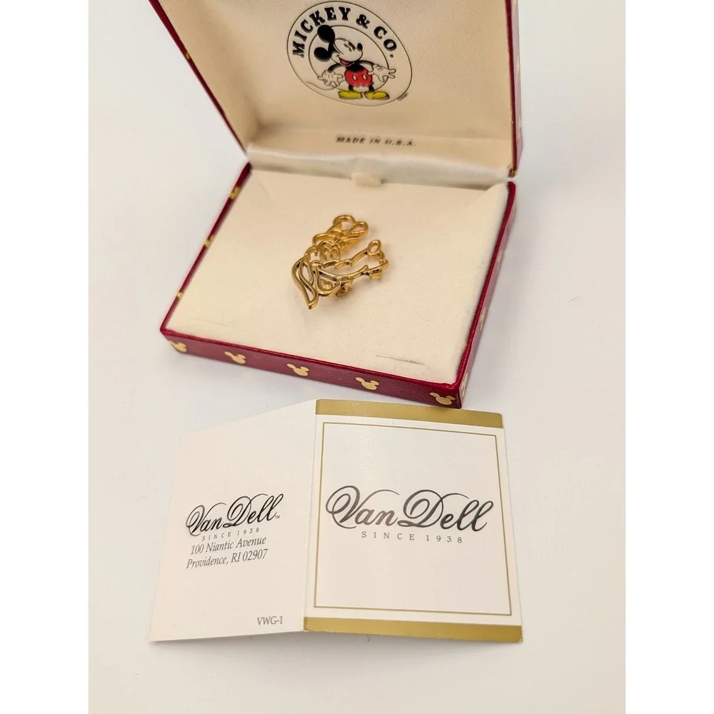 2 Vintage Van Dell Mickey & Co Disney Goofy Brooch Pin Gold Tone Signed Box READ